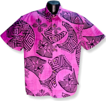 Hawaiian Tribal bark cloth aloha shirt- Made in USA